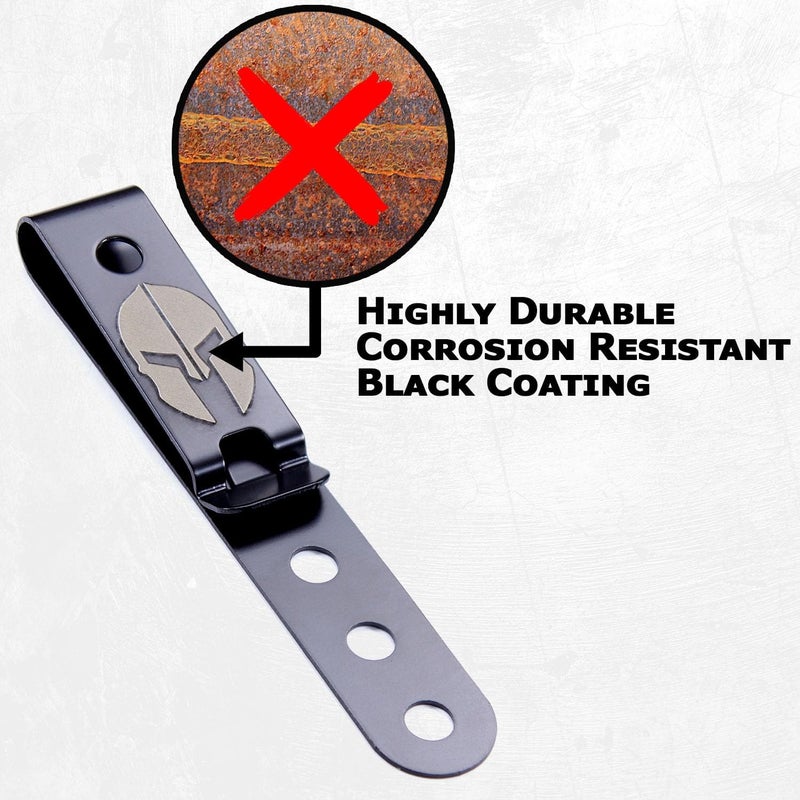Holstex HolsterSmith Universal Metal Belt Clip for Holster Making - (Model 5) - (3-Hole) - (Tactical Black) - (w/Spartan Helmet Engraving) - (1 Pack) - Image 4